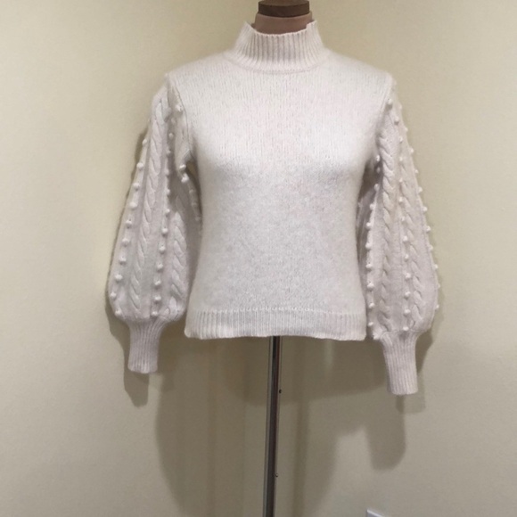 Autumn Cashmere Funnel Neck Sweater Size Small Cream Ecru Puff Sleeve - Picture 2 of 8